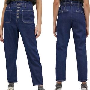 Anthropologie Pilcro Ultra High Rise Paper Bag Button Fly Dark Wash Jeans